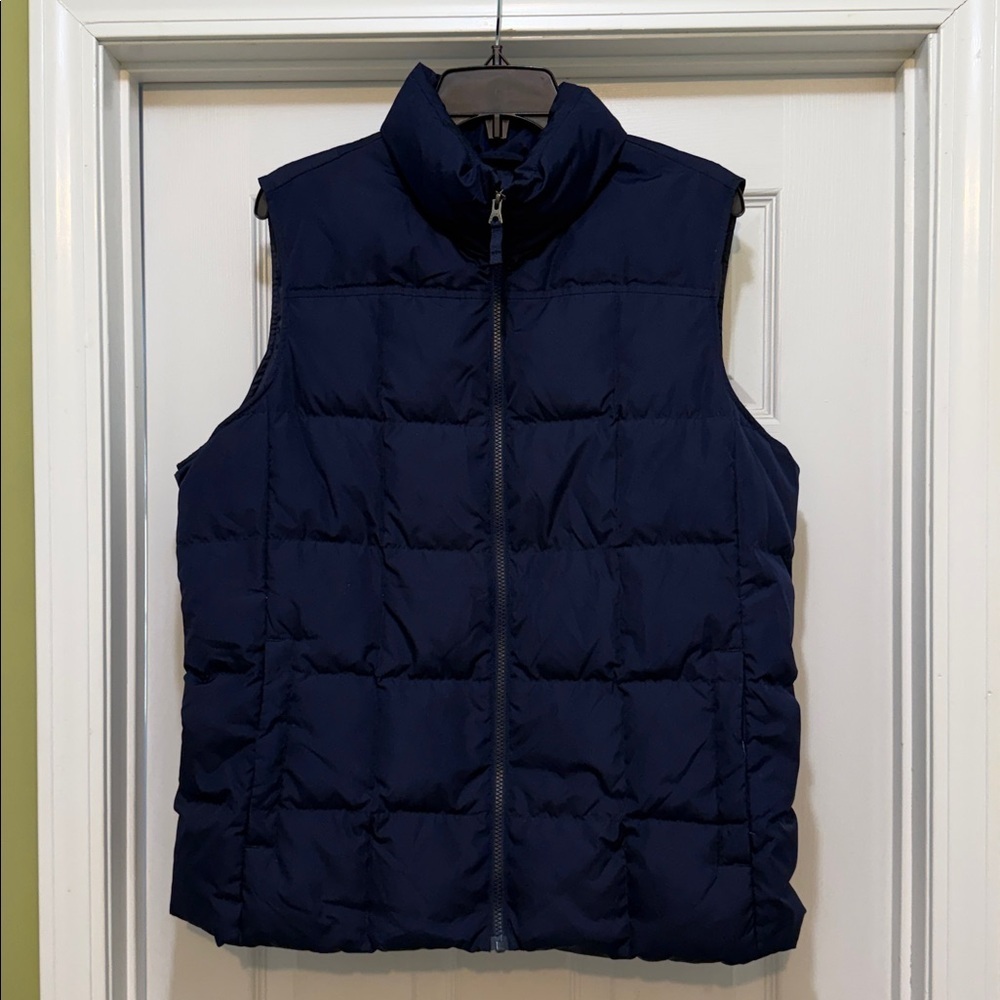 Lands’ End Navy Down Puffer Vest XL 18 Cinched Waist Lightweight